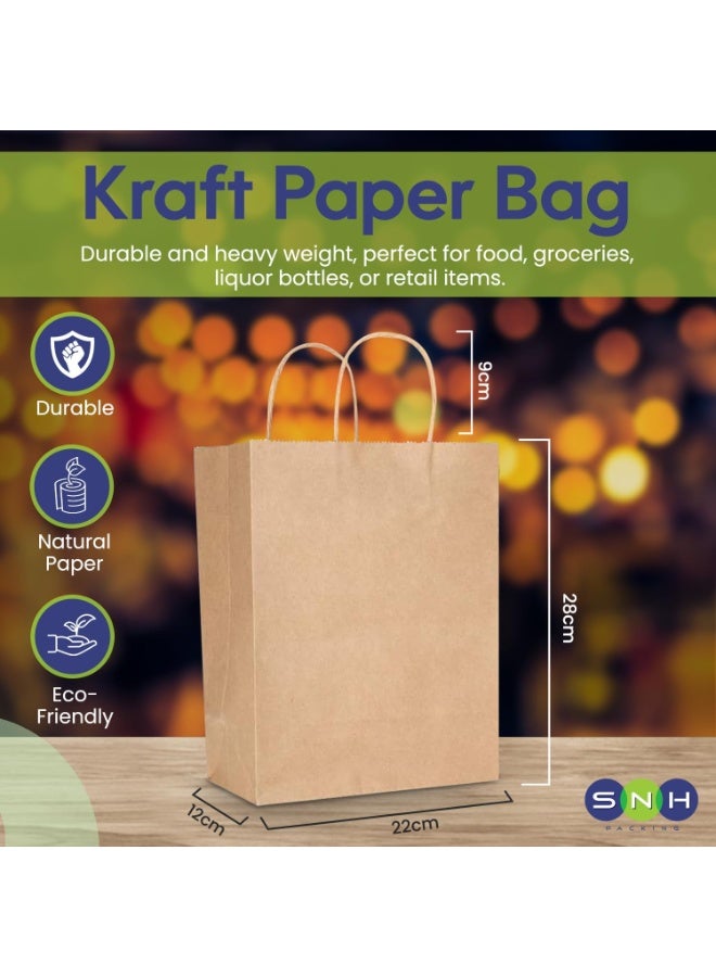 SNH Packing حقيبة ورقية كرافت بنية بمقبض ملتوي 28x22x12 سم - حقائب حفلة العروس - حقيبة هدية عيد ميلاد للعروس - 10 قطع - Image 2